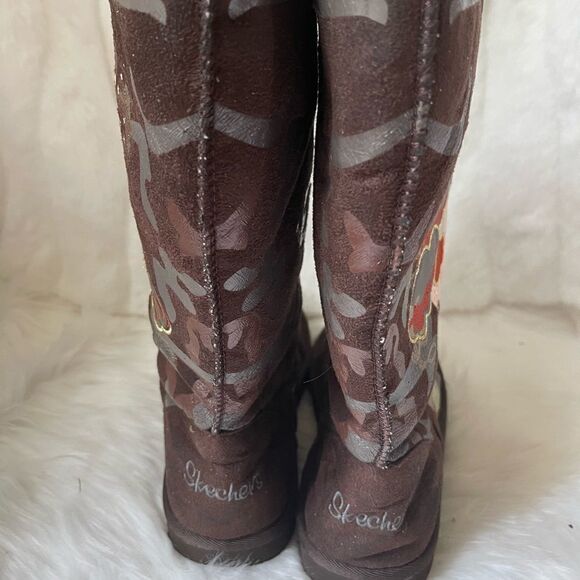 Skechers brown faux suede graphic design faux fur lining calf boots size… - Picture 3 of 12